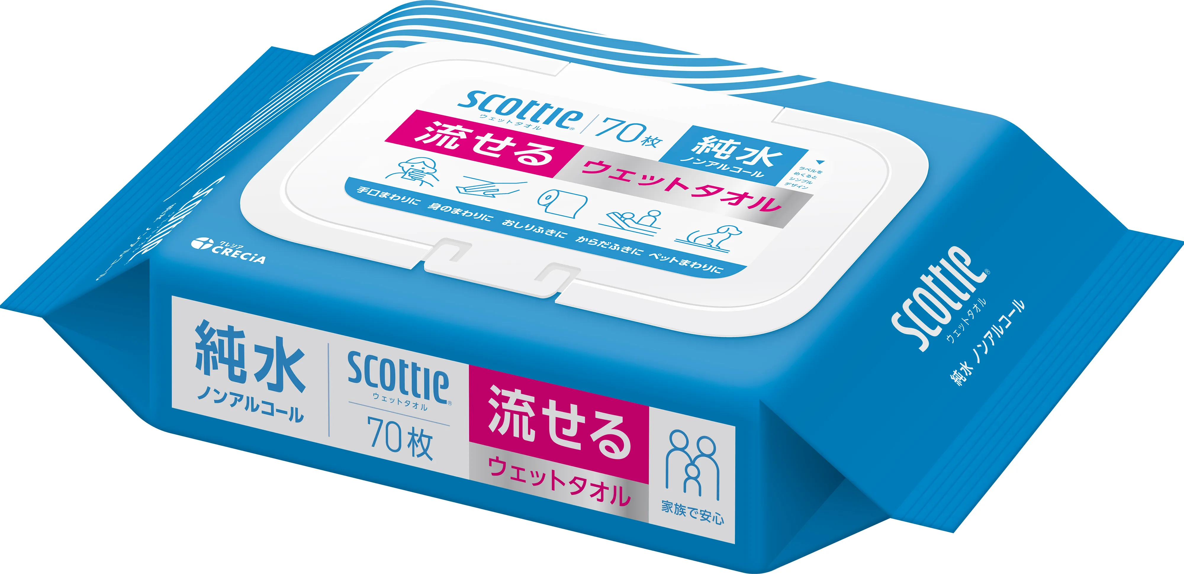 流せるウェットティッシュ 純水 ノンアルコール 厚手 70枚×24パック スコッティ ウェットタオル