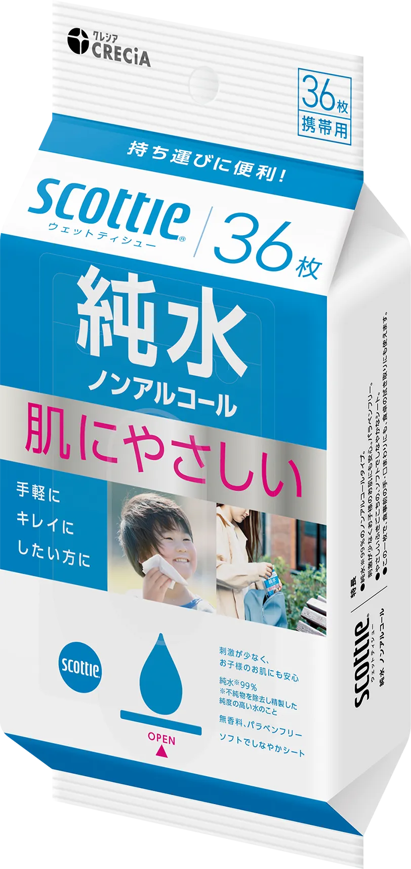 ウェットティッシュ 純水 ノンアルコール 携帯用 36枚×24パック スコッティ